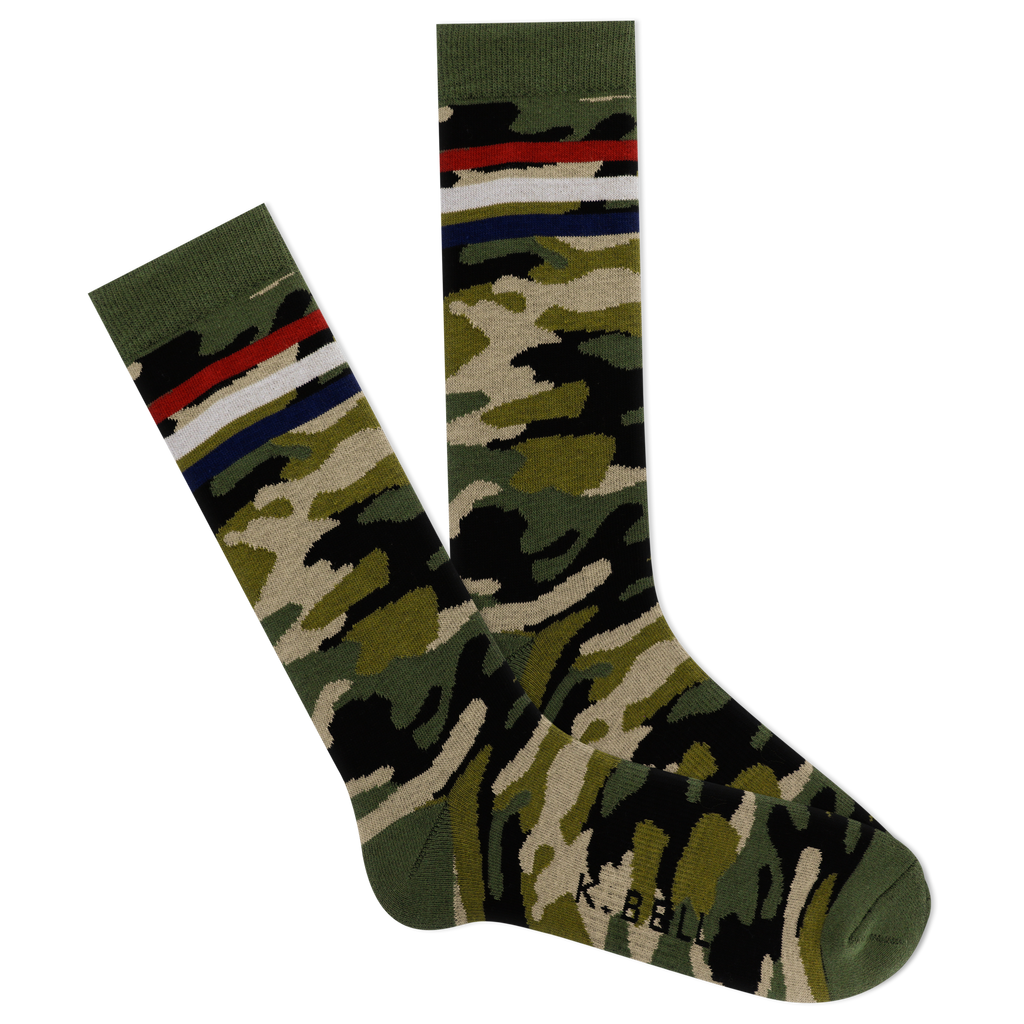 K.Bell Men's American Made Camo Stripe Crew Sock