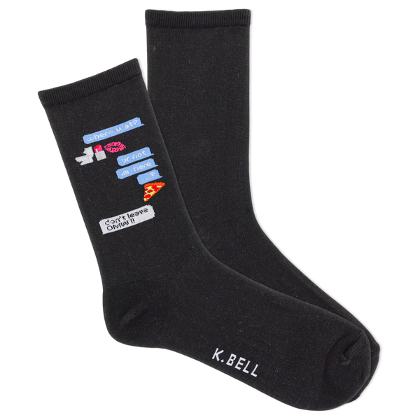 K.Bell Women's Drunk Food Text Crew Sock