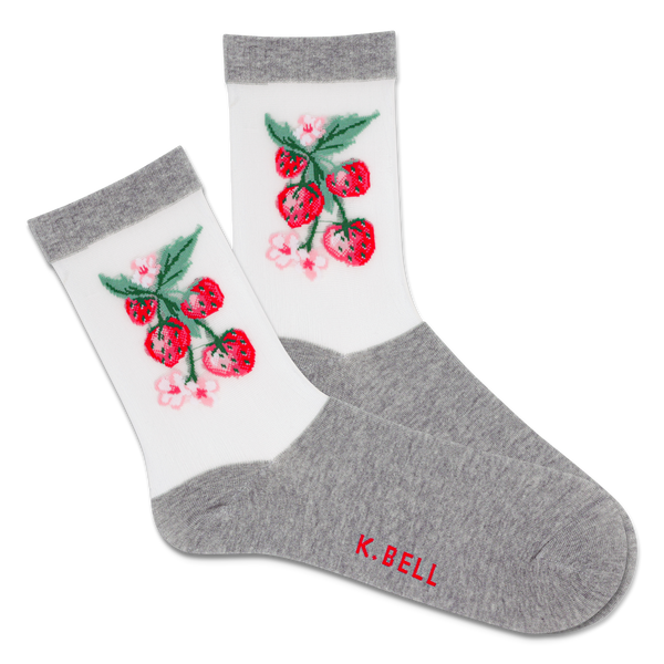K.Bell Women's Sheer Strawberry Vine Crew Sock