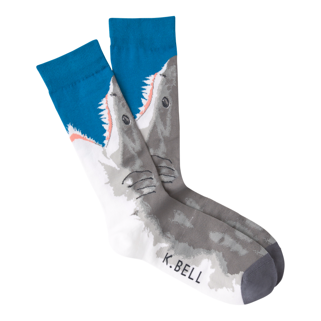 K.Bell Men's Great White Shark Crew Socks